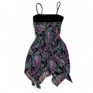 Y2K City Triangles Paisley Beaded Chiffon Asymmetrical Dress Whimsical Fairy Sml